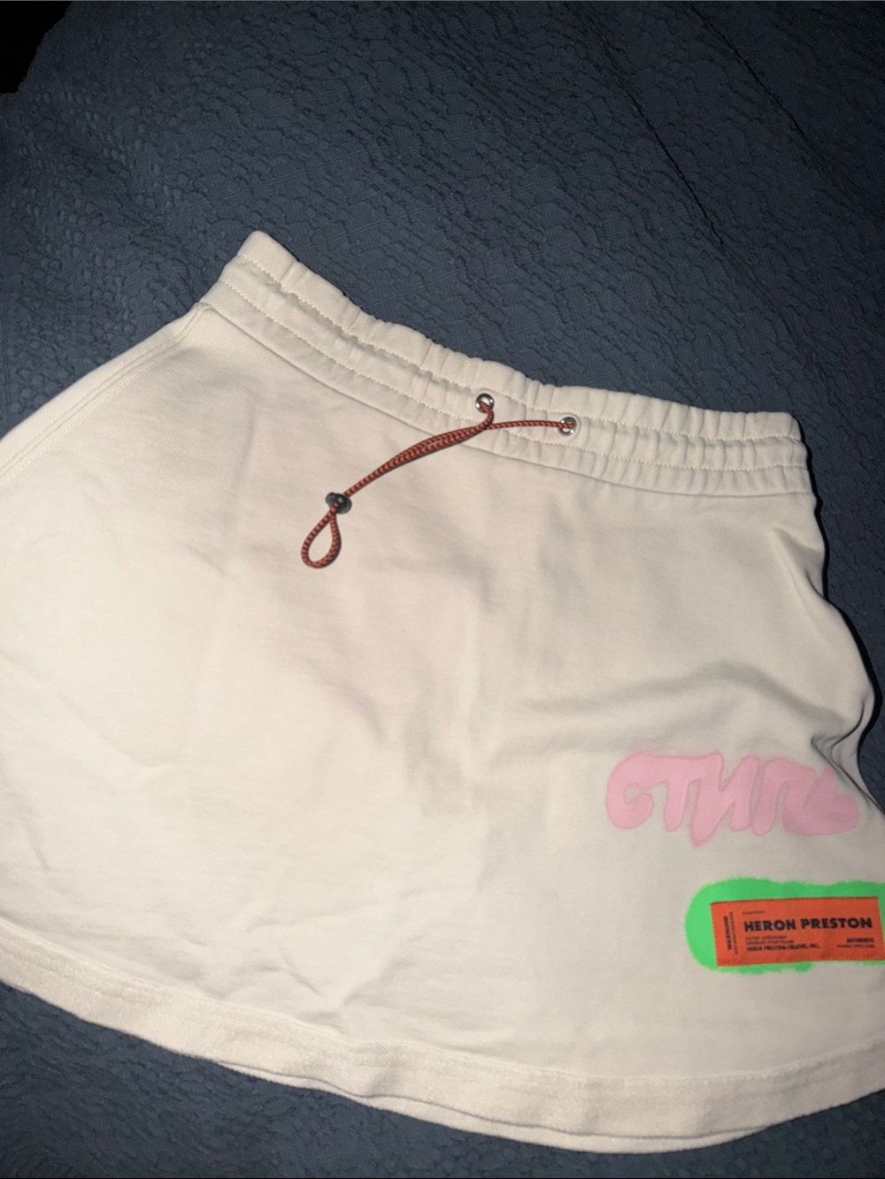 Heron Preston White Mini Skirt with Pink and Neon Green Accents